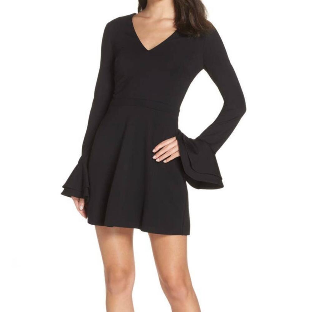 Ali & Jay Still Waiting Fit & Flare Mini Dress Women's XL Black Bell Sleeve